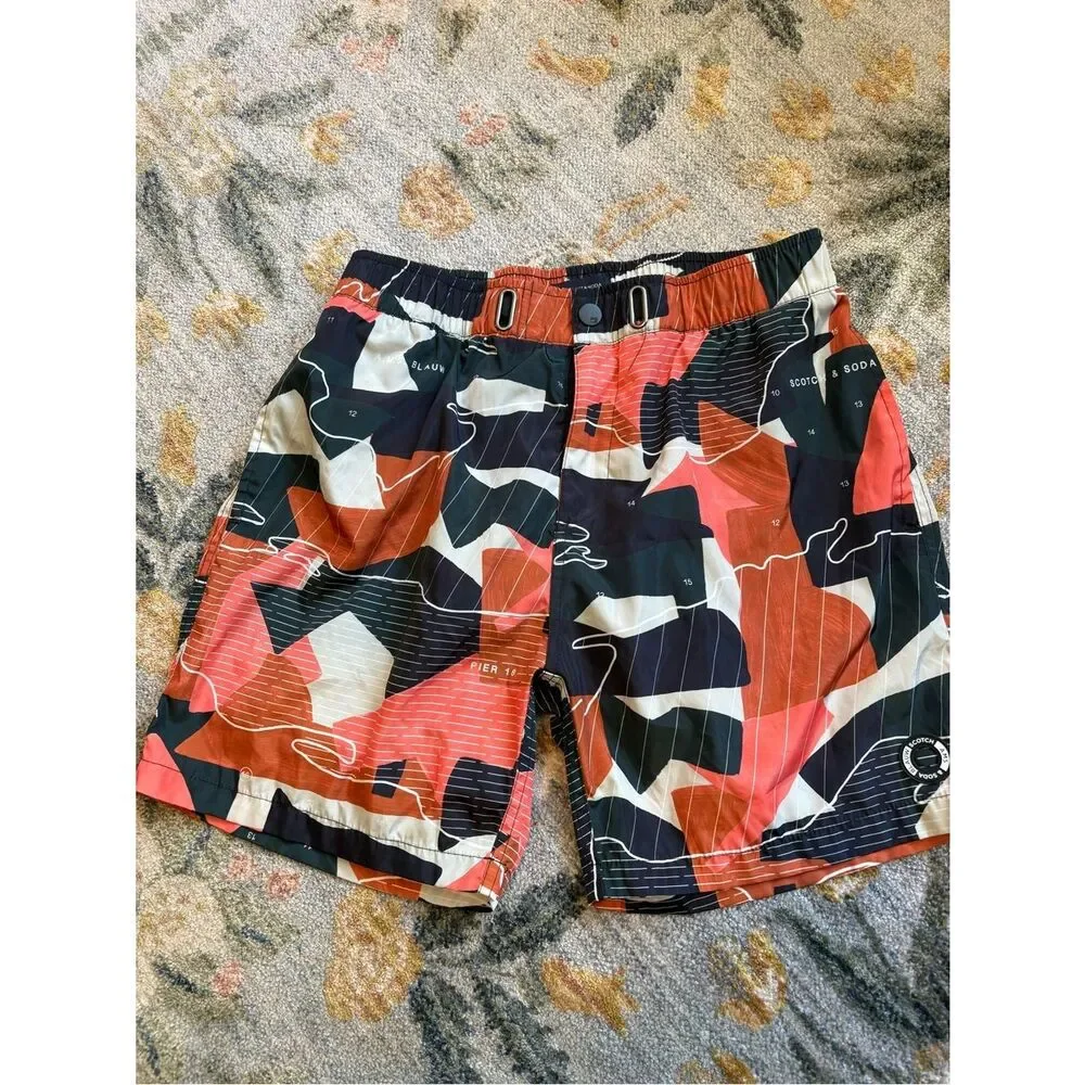 Scotch & Soda Mens Tropical Abstract Map Print Swim Shorts Multicolor Medium